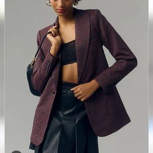 Oscar By Oscar de la Renta Burgundy Jacquard Blazer Womens 16